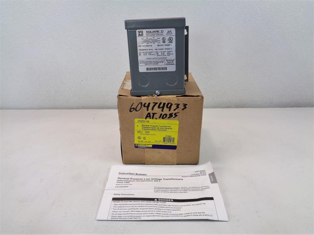 Square D General Purpose Transformer, 1PH .25KVA 240/480V, 120/240V, #250SV1B